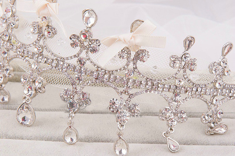Classic Wedding Jewelry Gauze Crystal Tassel Tiaras Bridal Rhinestone Crown Hair Accessories