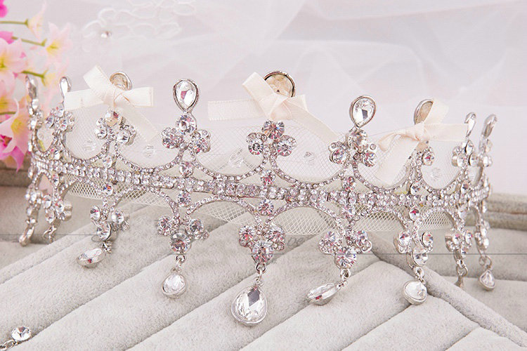 Classic Wedding Jewelry Gauze Crystal Tassel Tiaras Bridal Rhinestone Crown Hair Accessories
