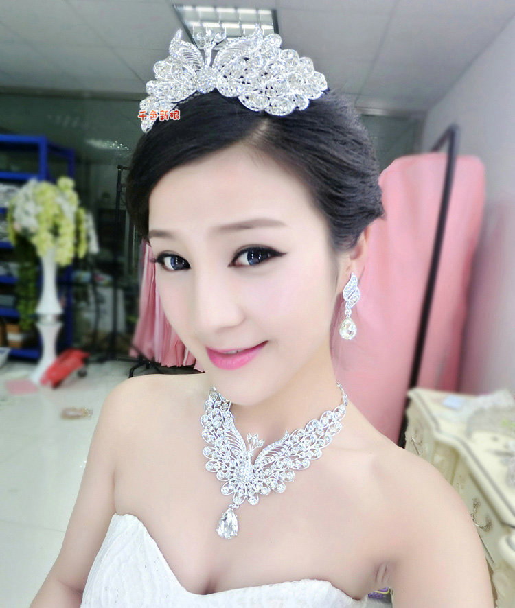 Classic Wedding Jewelry Set for Bridal Crystal Hollow Phoenix Tiara & Earrings & Necklace Sets