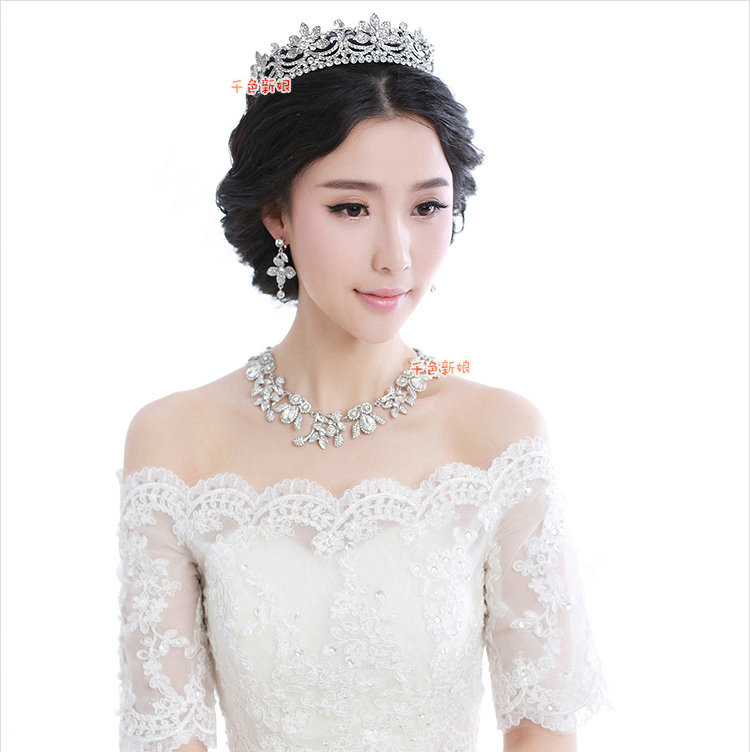 Clear Crystal Luxury Wedding Jewelry Sets For Bridal Flower Necklace Earrings Tiara