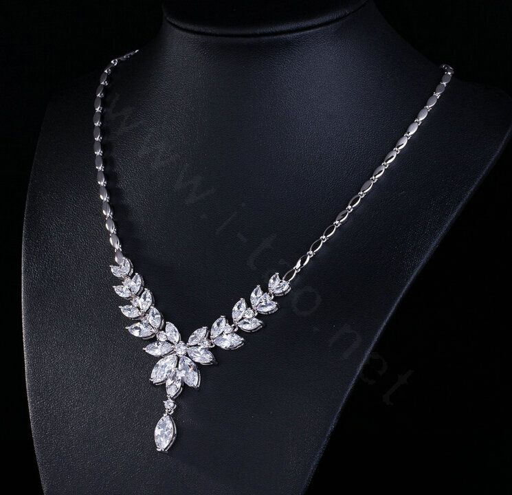 Elegant Banquet Wedding Jewelry Sets Flower Diamond Earrings & Bridal Zircon Statement Necklace