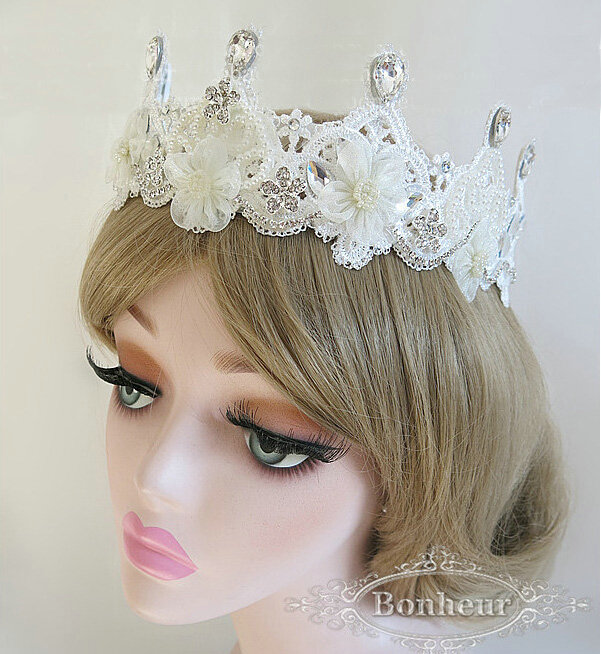 Elegant Bling Pearl Crystal Bridal Hairwear Lace Flower Hair Headband Jewelry Wedding Bride Hair Accessories