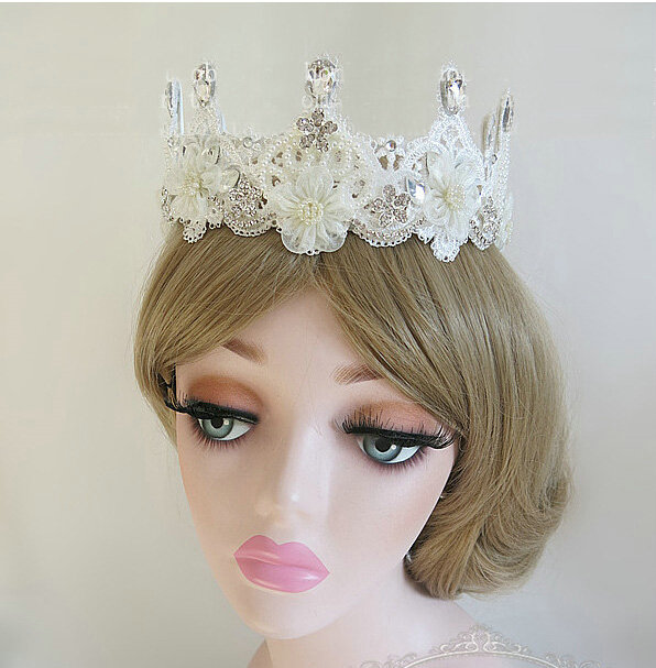 Elegant Bling Pearl Crystal Bridal Hairwear Lace Flower Hair Headband Jewelry Wedding Bride Hair Accessories