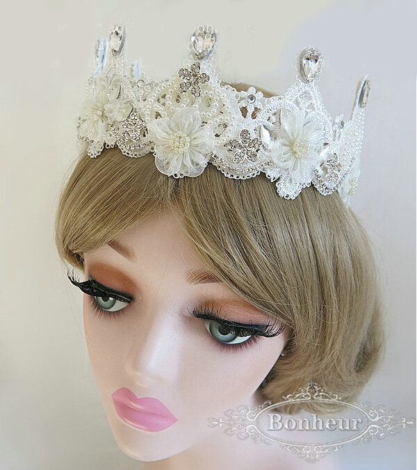 Elegant Bling Pearl Crystal Bridal Hairwear Lace Flower Hair Headband Jewelry Wedding Bride Hair Accessories