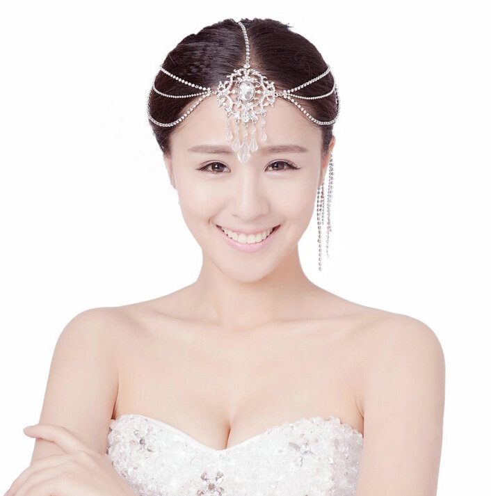 Elegant Wedding Bohemia Headdress Jewelry Crystal Beads Tassel Bridal Headband Hair Accessories
