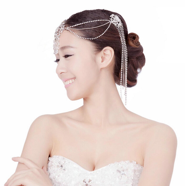 Elegant Wedding Bohemia Headdress Jewelry Crystal Beads Tassel Bridal Headband Hair Accessories