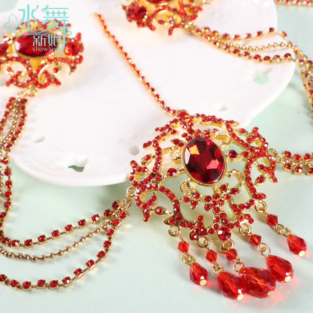 Elegant Wedding Bohemia Headdress Jewelry Red Crystal Beads Tassel Bridal Headband Hair Accessories