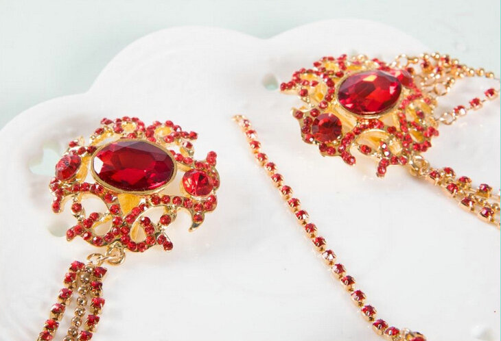 Elegant Wedding Bohemia Headdress Jewelry Red Crystal Beads Tassel Bridal Headband Hair Accessories