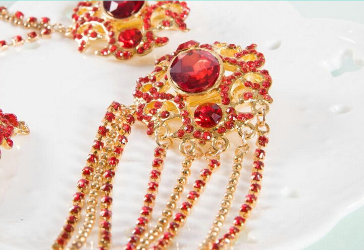 Elegant Wedding Bohemia Headdress Jewelry Red Crystal Beads Tassel Bridal Headband Hair Accessories