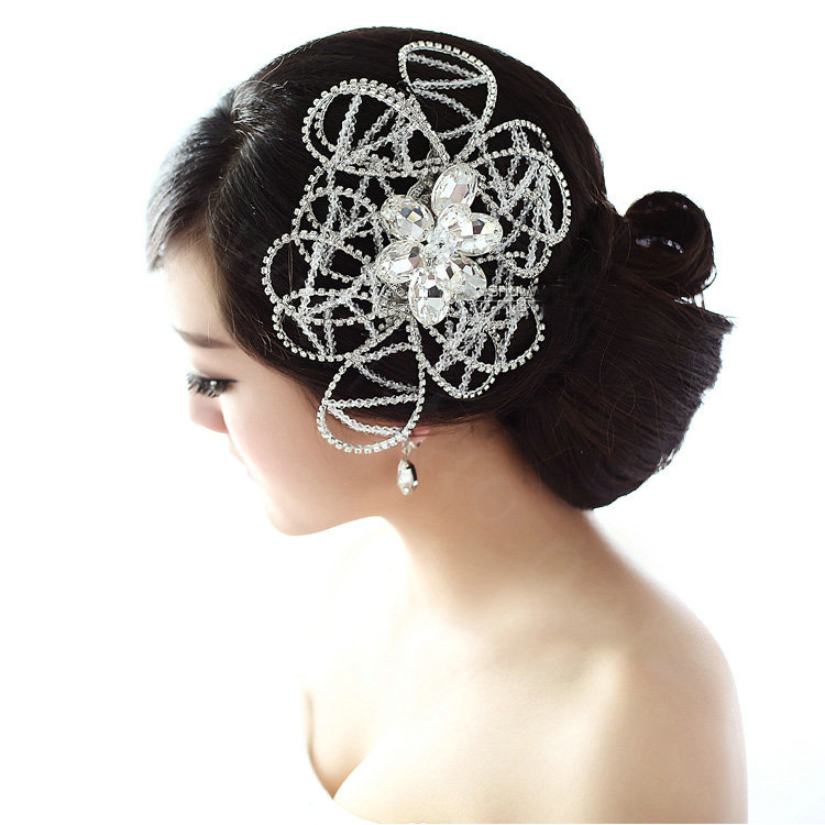 Elegant Wedding Headdress Jewelry Hollow Flower Crystal Beads Bridal Headband Hair Accessories