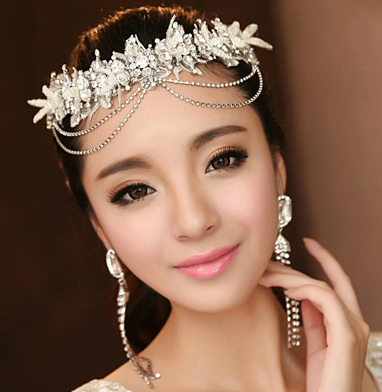 Elegant Wedding Headdress Jewelry Tassel Lace Flower Crystal Bridal Headband Hair Accessories