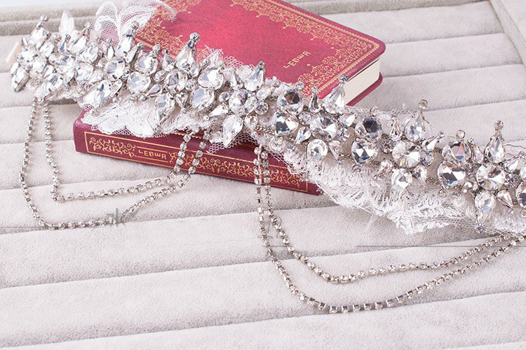 Elegant Wedding Headdress Jewelry Tassel Lace Flower Crystal Bridal Headband Hair Accessories
