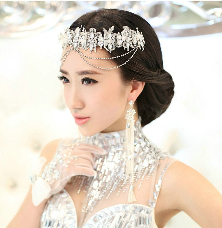 Elegant Wedding Headdress Jewelry Tassel Lace Flower Crystal Bridal Headband Hair Accessories