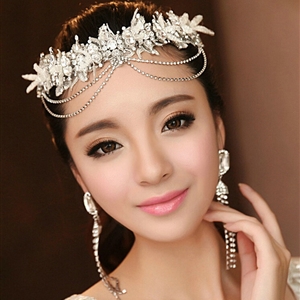 Elegant Wedding Headdress Jewelry Tassel Lace Flower Crystal Bridal Headband Hair Accessories