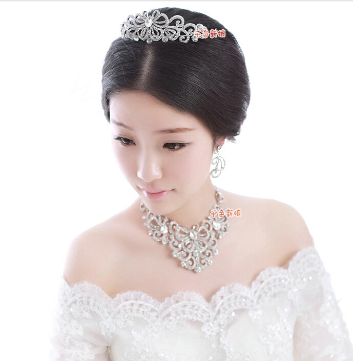 Elegant Wedding Jewelry Sets for Bridal Crystal Butterfly Tiara & Earrings & Rhinestone Necklace