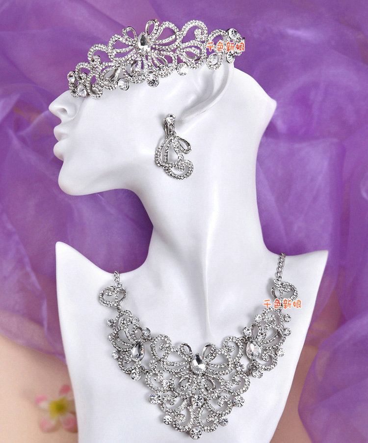 Elegant Wedding Jewelry Sets for Bridal Crystal Butterfly Tiara & Earrings & Rhinestone Necklace