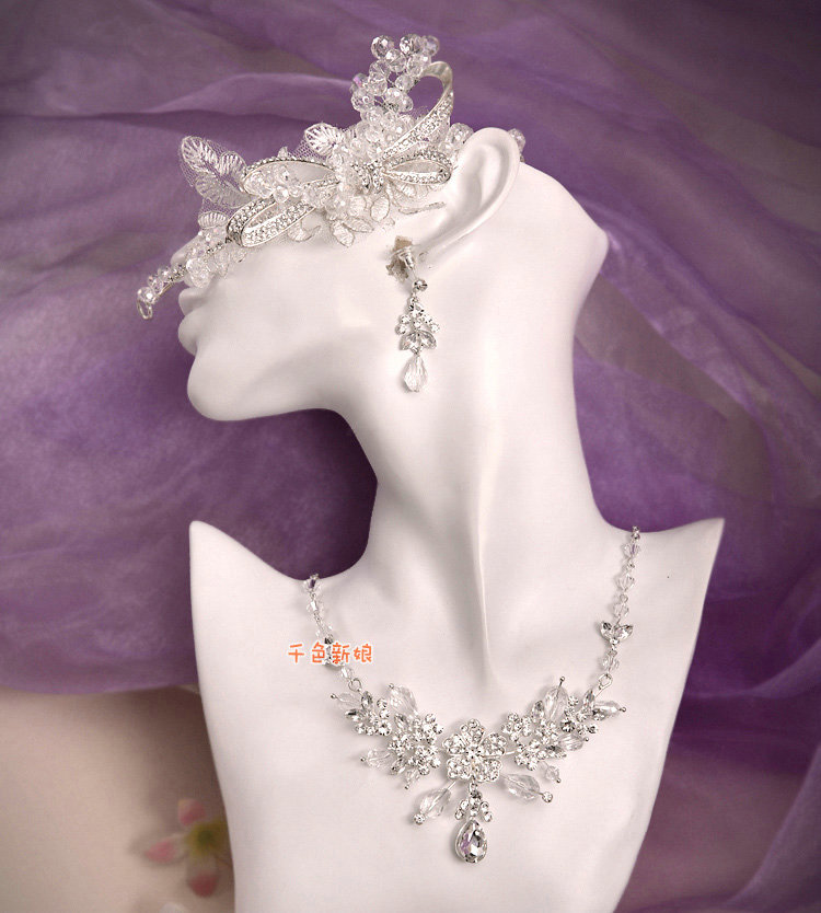 Elegant Wedding Jewelry Sets for Bridal Crystal Flower Tiara & Earrings & Rhinestone Necklace
