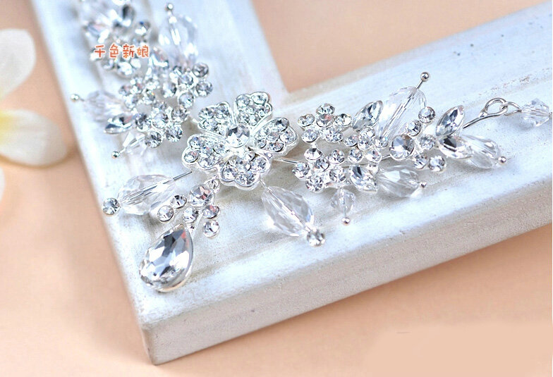 Elegant Wedding Jewelry Sets for Bridal Crystal Flower Tiara & Earrings & Rhinestone Necklace
