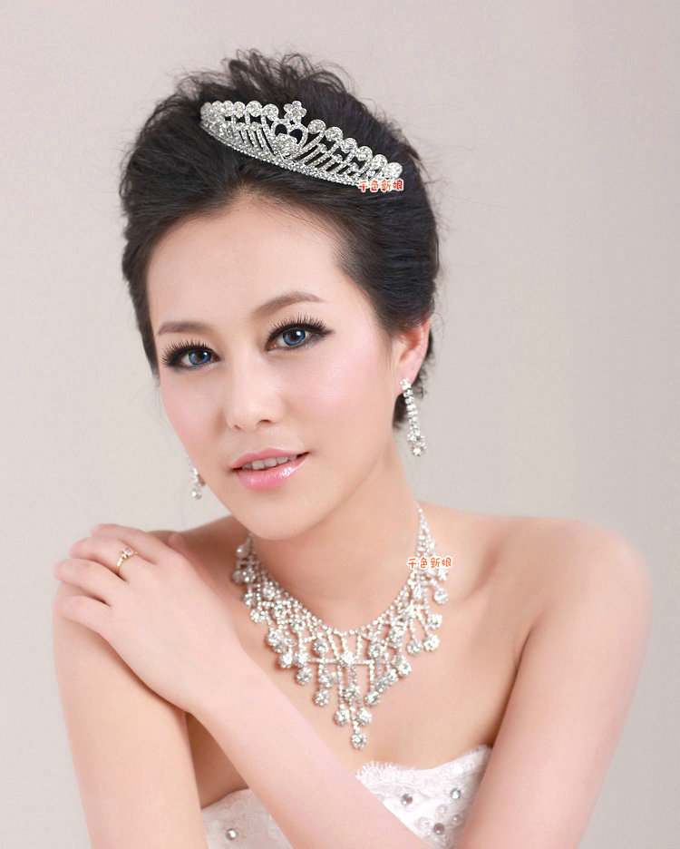 Elegant Wedding Jewelry Sets for Bridal Crystal Flower Tiara & Earrings & Rhinestone Tassel Necklace