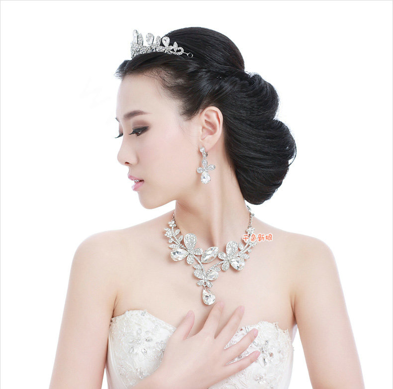 Elegant Wedding Jewelry Sets for Bridal Rhinestone Tiara & Earrings & Crystal Butterfly Necklace