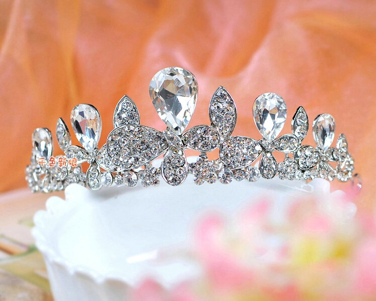 Elegant Wedding Jewelry Sets for Bridal Rhinestone Tiara & Earrings & Crystal Butterfly Necklace