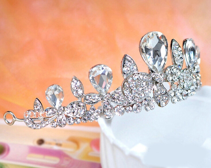 Elegant Wedding Jewelry Sets for Bridal Rhinestone Tiara & Earrings & Crystal Butterfly Necklace