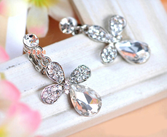 Elegant Wedding Jewelry Sets for Bridal Rhinestone Tiara & Earrings & Crystal Butterfly Necklace