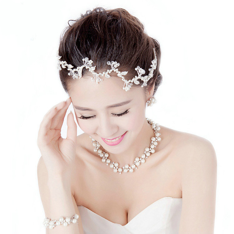 Fashion Wedding Jewelry Sets Flower Crystal Beads Tiara & Earrings & Bridal Pearl Necklace & Bracelet