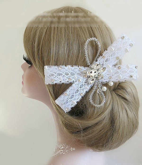 High Quality Crystal beads Bridal Hairwear Lace Bowknot Hair Clip Wedding Hair Accessories