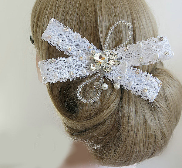 High Quality Crystal beads Bridal Hairwear Lace Bowknot Hair Clip Wedding Hair Accessories
