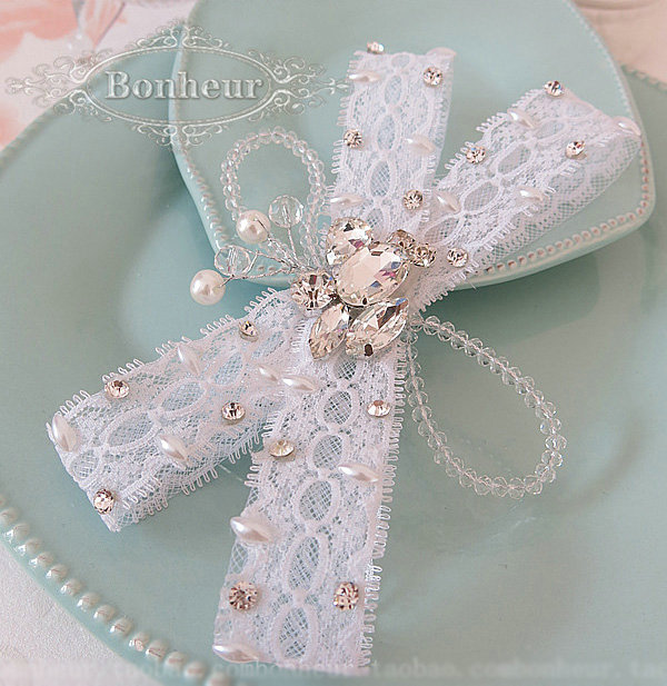 High Quality Crystal beads Bridal Hairwear Lace Bowknot Hair Clip Wedding Hair Accessories
