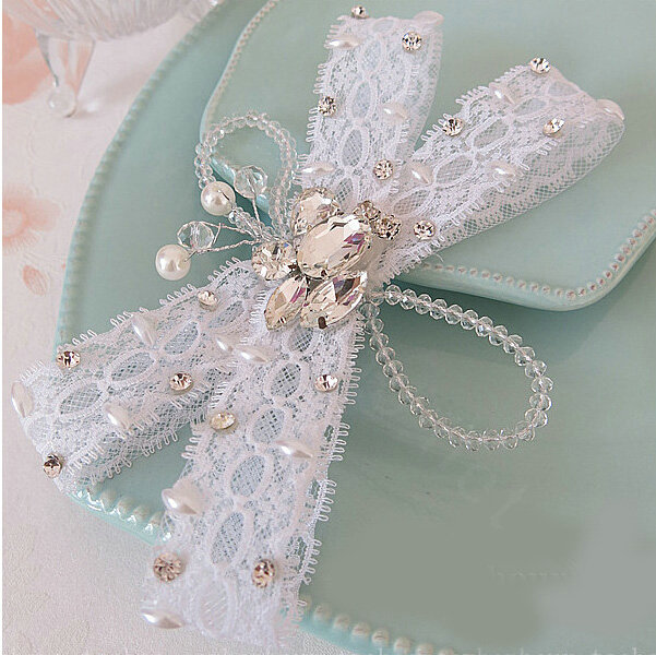 High Quality Crystal beads Bridal Hairwear Lace Bowknot Hair Clip Wedding Hair Accessories