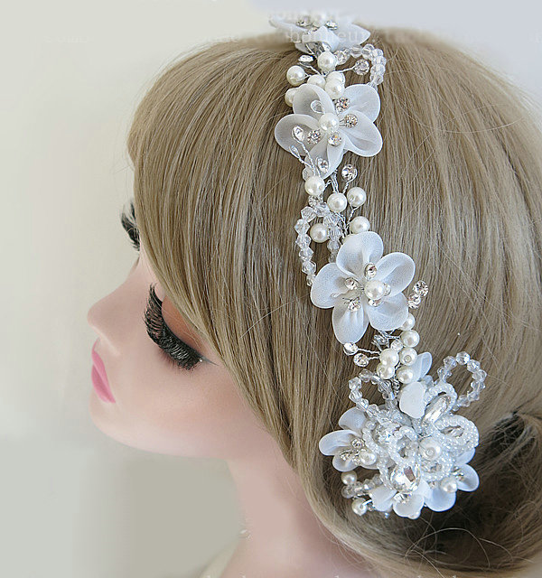High Quality Crystal beads Bridal Hairwear Pearl Lace Flower Hair Hoop Wedding Hair Accessories