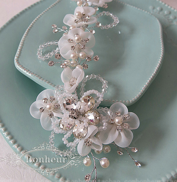High Quality Crystal beads Bridal Hairwear Pearl Lace Flower Hair Hoop Wedding Hair Accessories