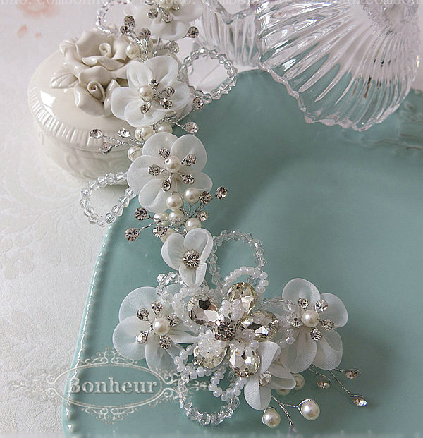 High Quality Crystal beads Bridal Hairwear Pearl Lace Flower Hair Hoop Wedding Hair Accessories