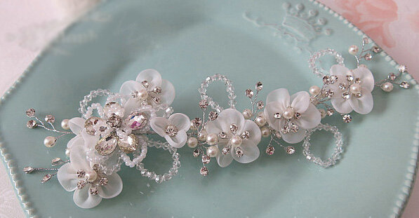 High Quality Crystal beads Bridal Hairwear Pearl Lace Flower Hair Hoop Wedding Hair Accessories