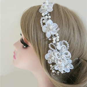 High Quality Crystal beads Bridal Hairwear Pearl Lace Flower Hair Hoop Wedding Hair Accessories