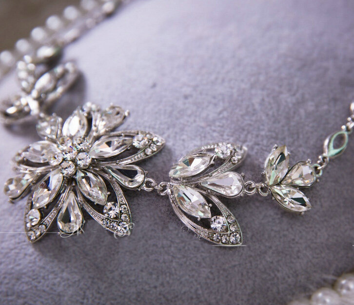 High Quality Fashion Wedding Banquet Jewelry Sets Flower Crystal Earrings & Bridal Necklace