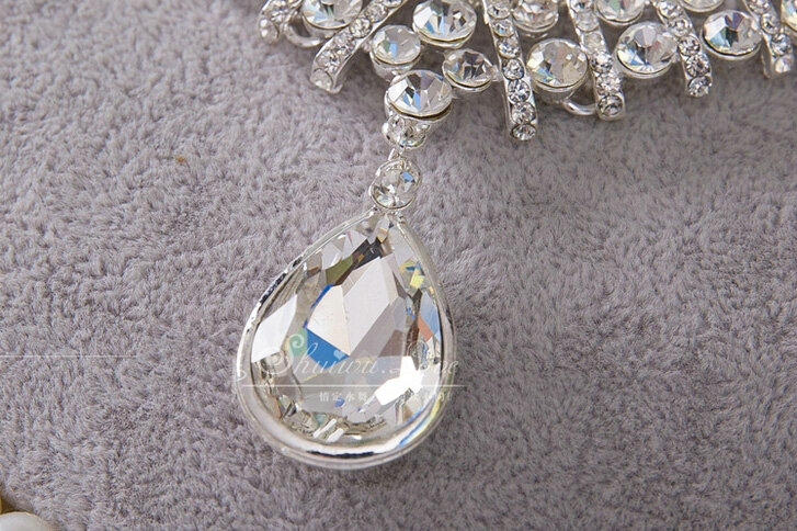 High Quality Fashion Wedding Jewelry Sets Water-drops Bling Crystal Earrings & Bridal Necklace