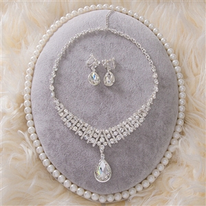High Quality Fashion Wedding Jewelry Sets Water-drops Bling Crystal Earrings & Bridal Necklace