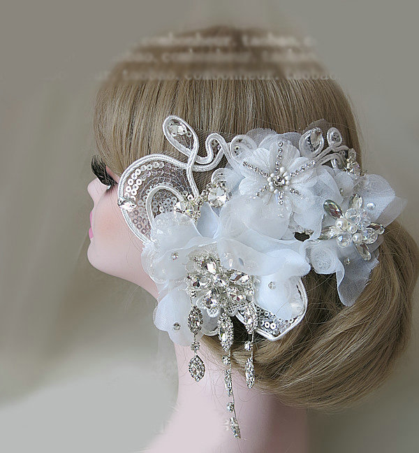 High Quality Tassel Crystal Bridal Hairwear Lace Flower Hair Headband Wedding Hair Accessories