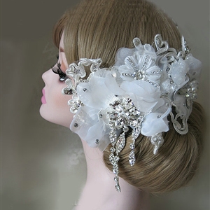 High Quality Tassel Crystal Bridal Hairwear Lace Flower Hair Headband Wedding Hair Accessories