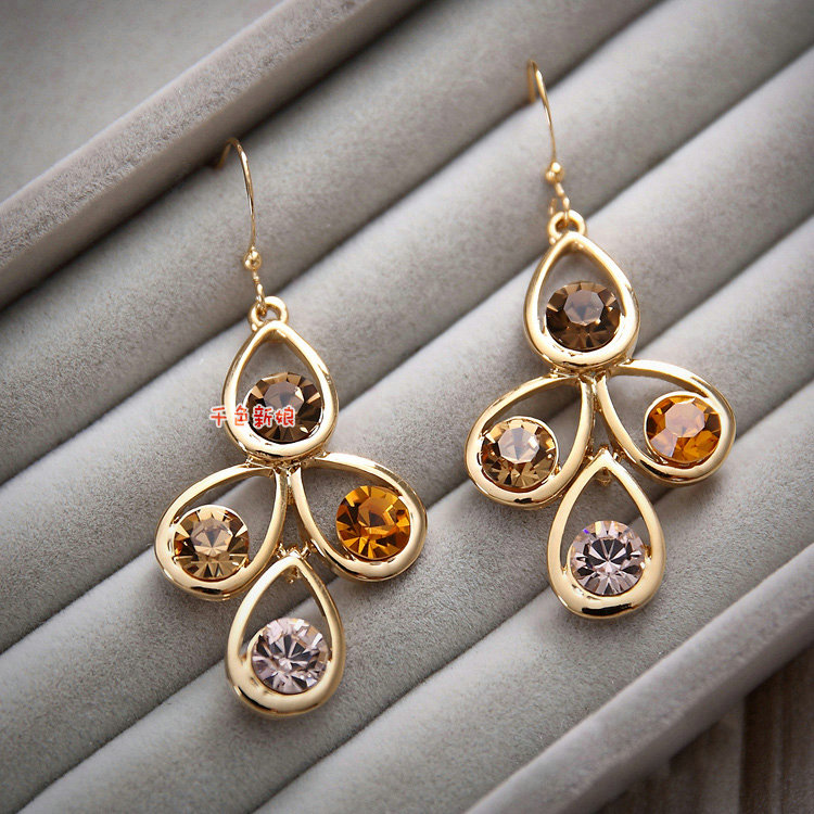 Luxurious Champagne Wedding Bridal Jewelry Elegant Crystal Necklace Earrings Sets