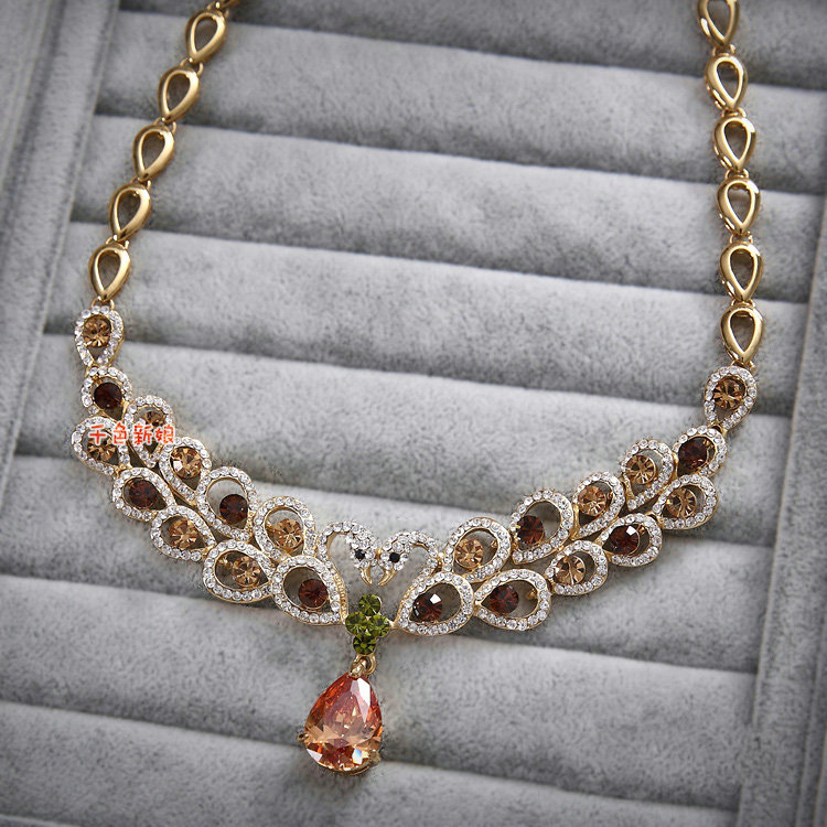 Luxurious Champagne Wedding Bridal Jewelry Water drops Crystal Necklace Earrings Sets
