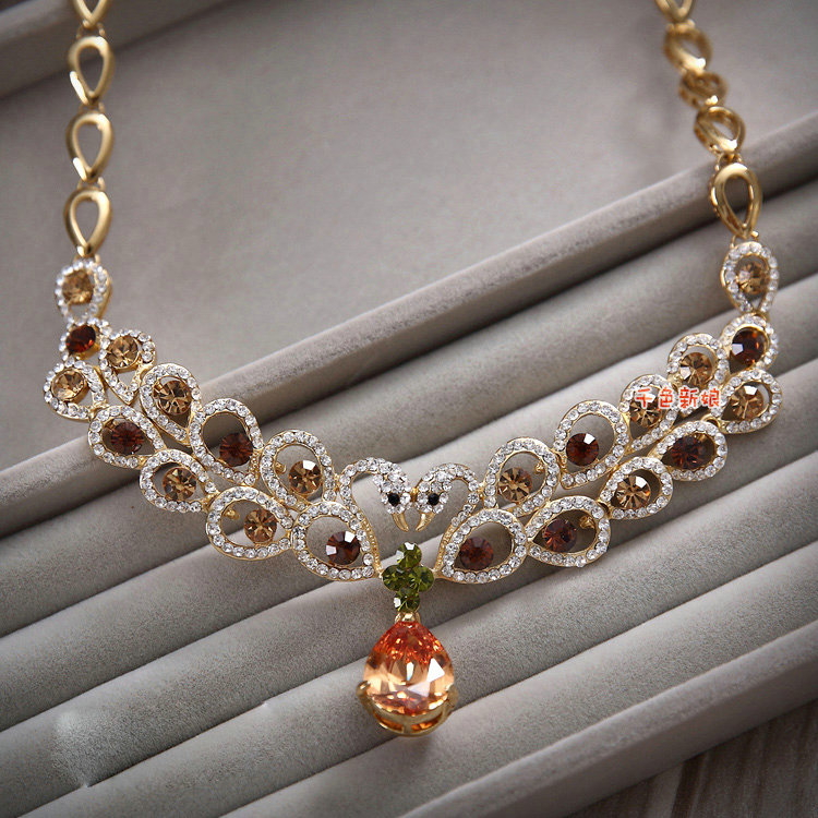 Luxurious Champagne Wedding Bridal Jewelry Water drops Crystal Necklace Earrings Sets
