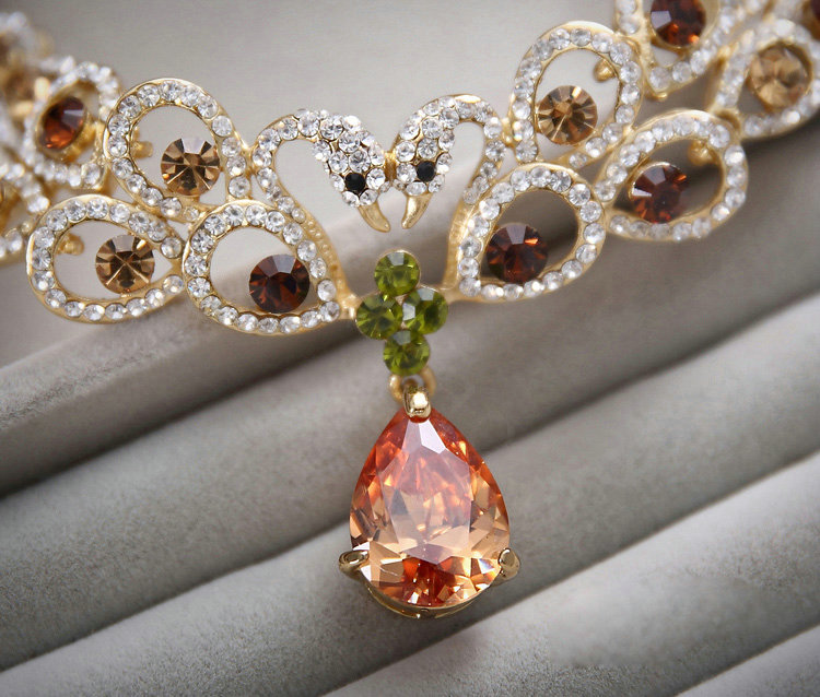 Luxurious Champagne Wedding Bridal Jewelry Water drops Crystal Necklace Earrings Sets