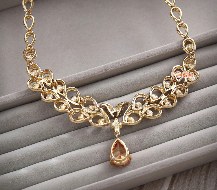 Luxurious Champagne Wedding Bridal Jewelry Water drops Crystal Necklace Earrings Sets