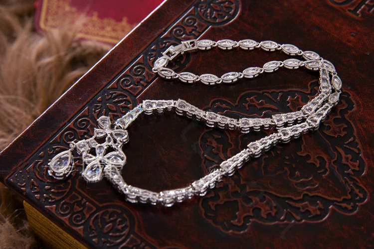 Luxury Banquet Wedding Jewelry Sets Crystal Flower Water-drop Earrings & Bridal Zircon Statement Necklace