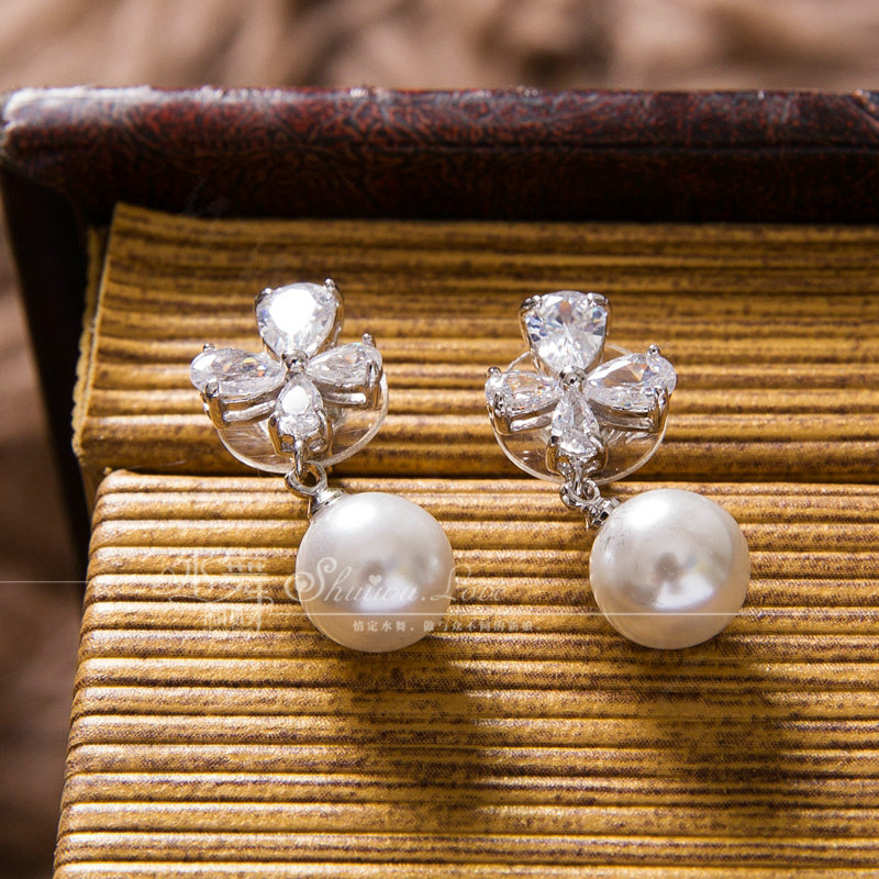 Luxury Banquet Wedding Jewelry Sets Crystal Pearl Flower Earrings & Bridal Zircon Statement Necklace
