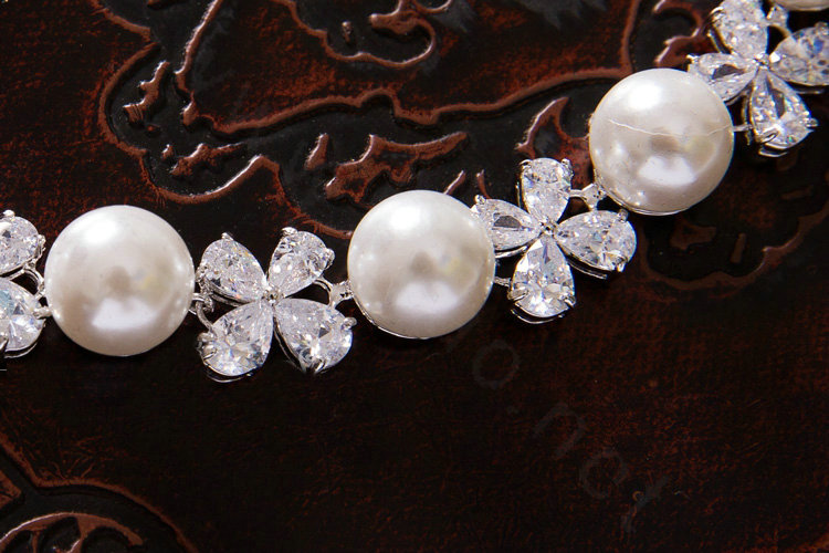 Luxury Banquet Wedding Jewelry Sets Crystal Pearl Flower Earrings & Bridal Zircon Statement Necklace